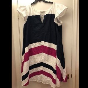 eShakti Navy White Maroon Chevron Dress